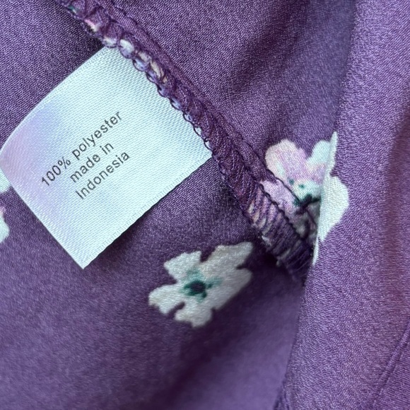 Lane Bryant 16 Purple Floral Sleeve Vneck Ruffle Long Roll Tab Career Blouse - Picture 7 of 10